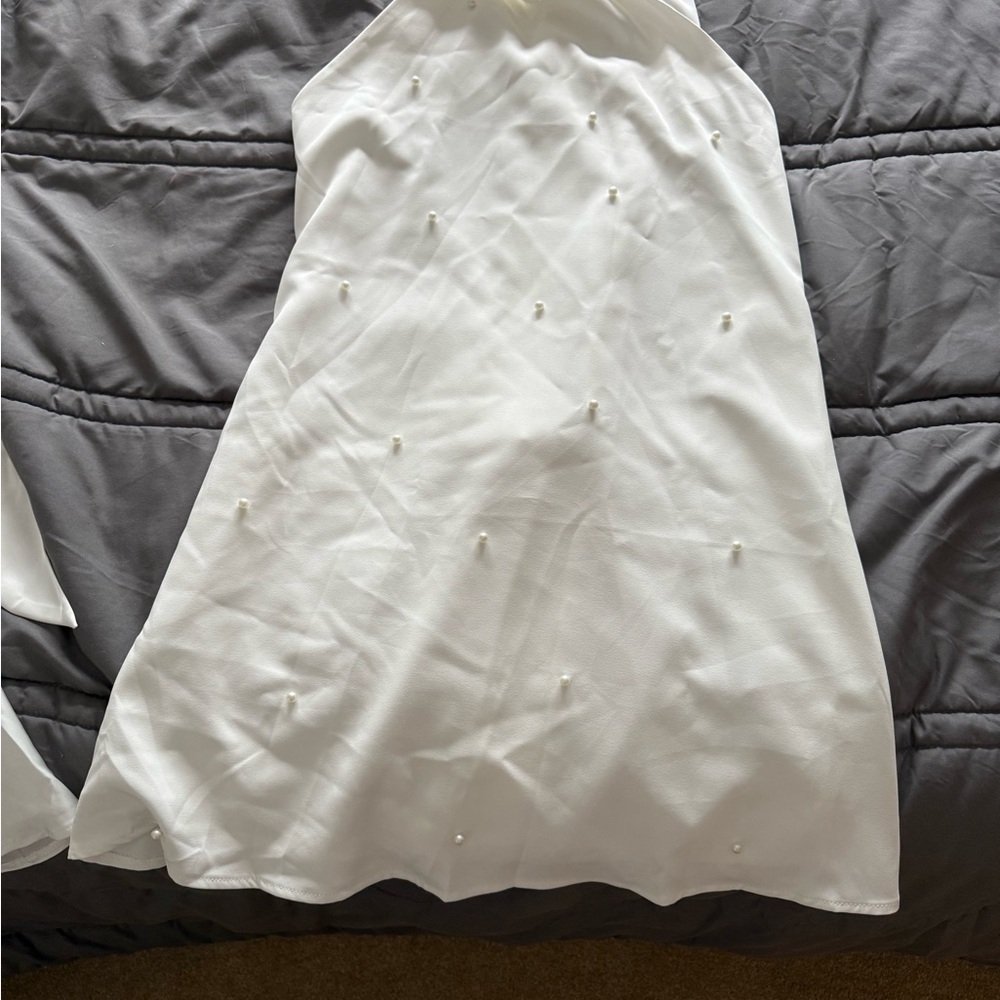 SHEIN White Mini Dress with Pearl Accents